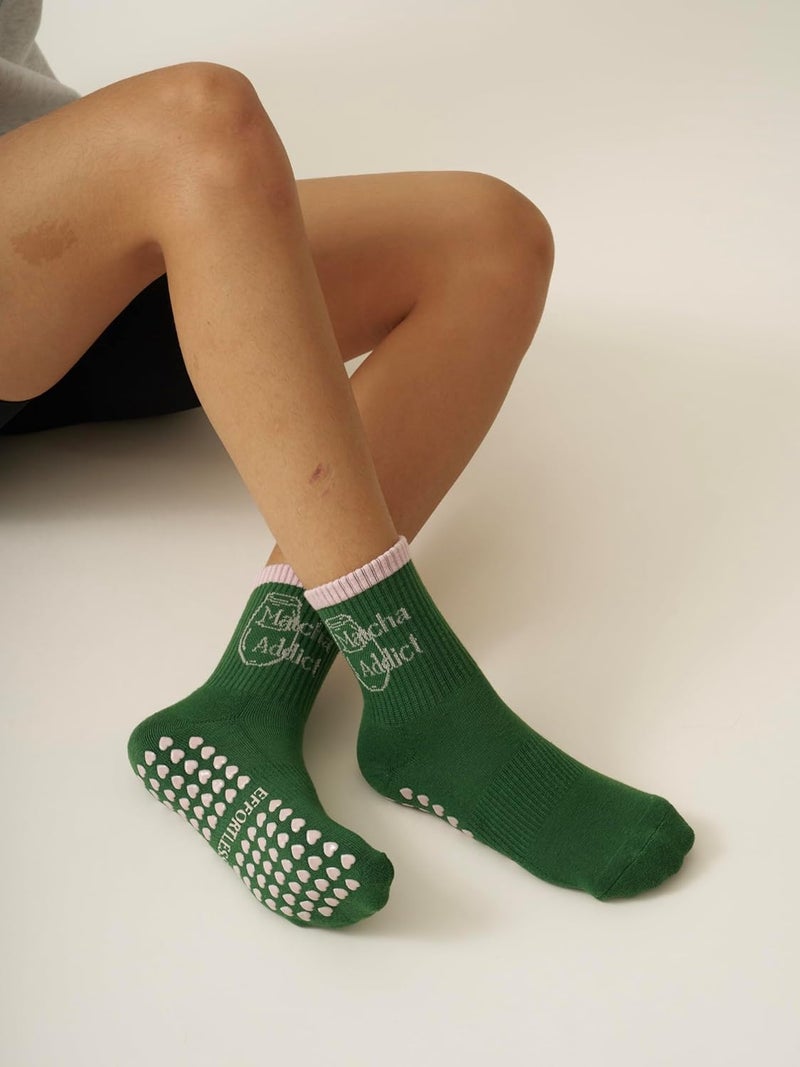Shapes Studio Crew Half Calf Grip Socks, Cutest Fruits Pilates Socks, Ruffle socks, Non-Slip, Barre Yoga Fitness - Image 4